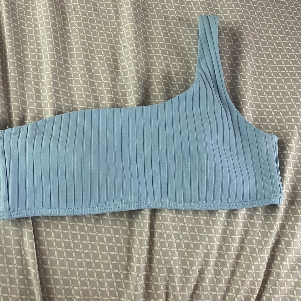Surf Style Blue Asymmetrical Ribbed Bikini Top